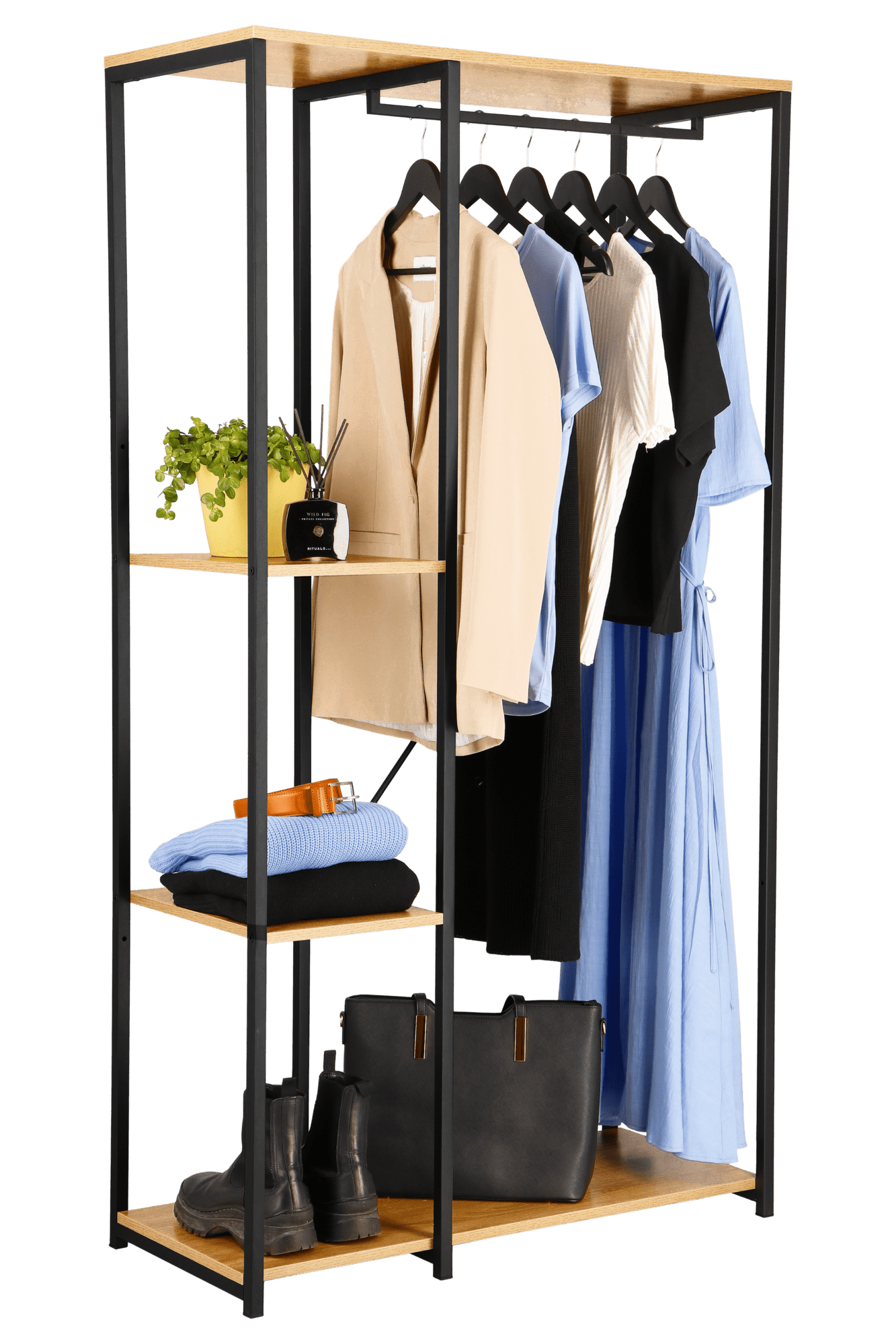 Kledingkast - Open Kast met Hangstok & Legplanken - 176x90x40 cm - MDF lichte Eik & Metaal