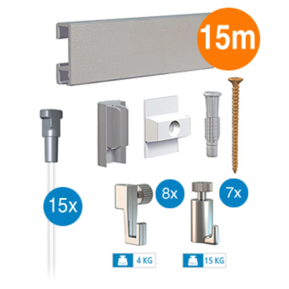 Artiteq - ophangsysteem - 15 m - click rail - zilvergrijs