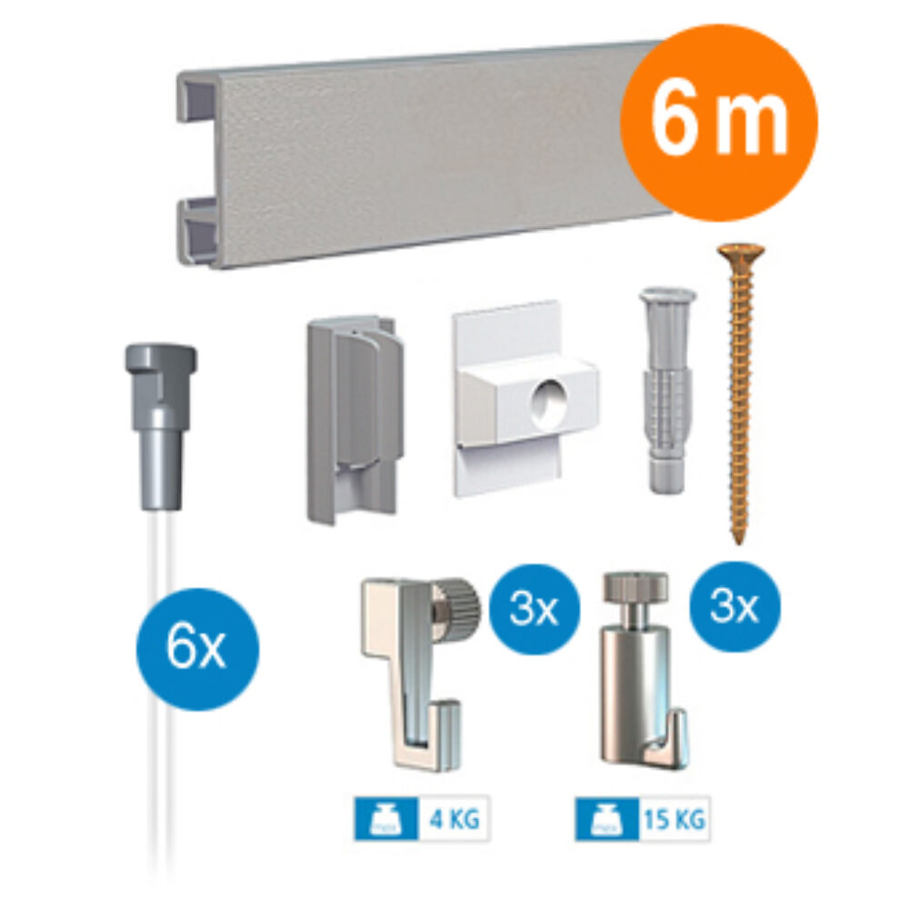 Artiteq - ophangsysteem - 6 m - click rail - zilvergrijs