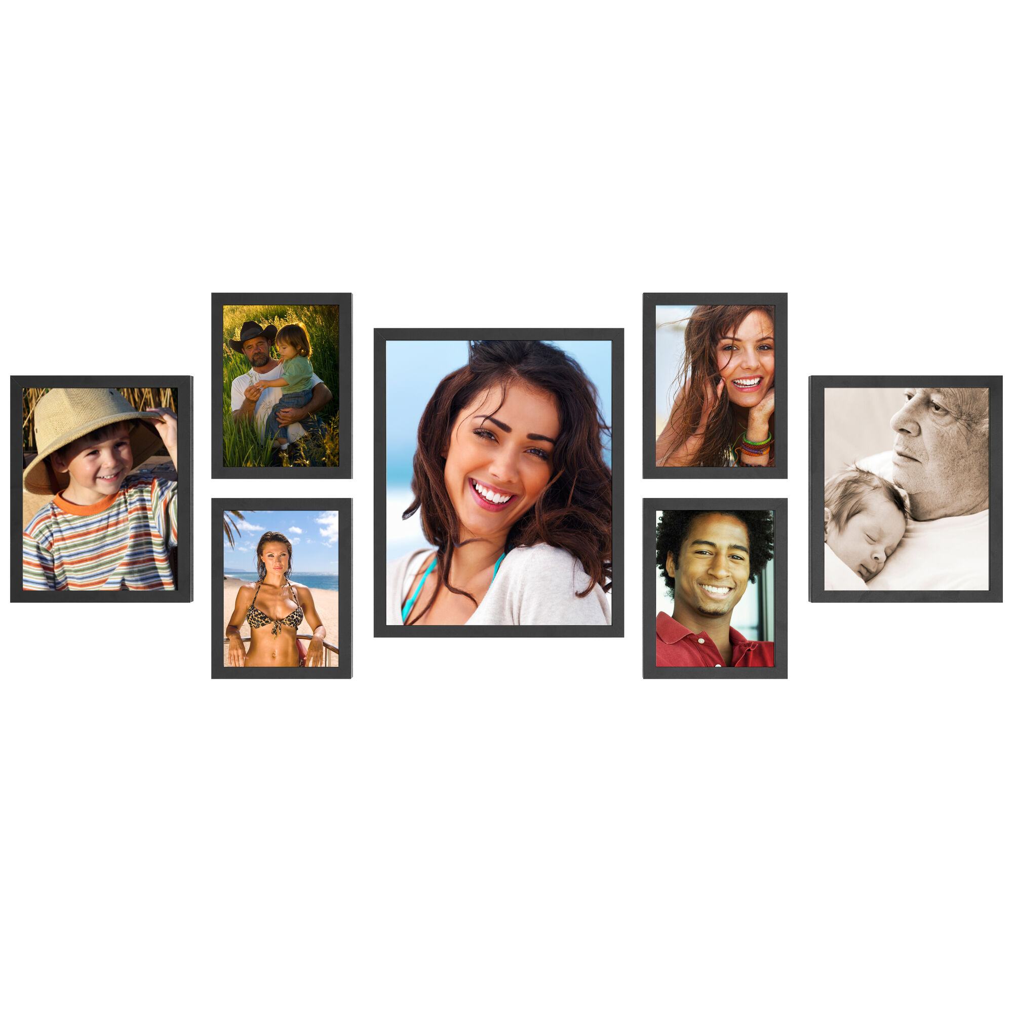 Set van 7 fotokaders - formaten 28x35, 20x25, 15x20 - MDF - zwart