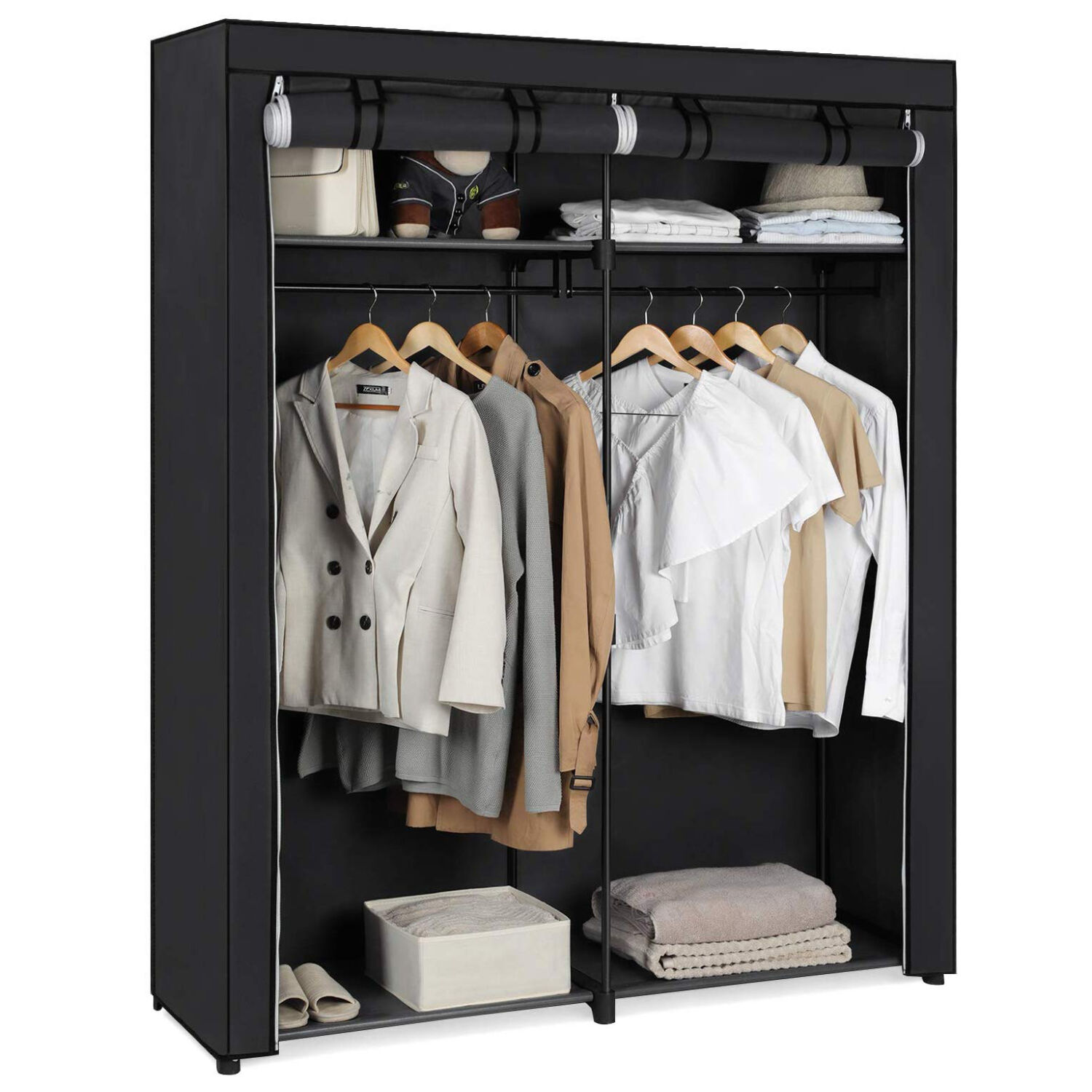 Kleerkast - opvouwbaar - stof - 140x174x43 cm - zwart 