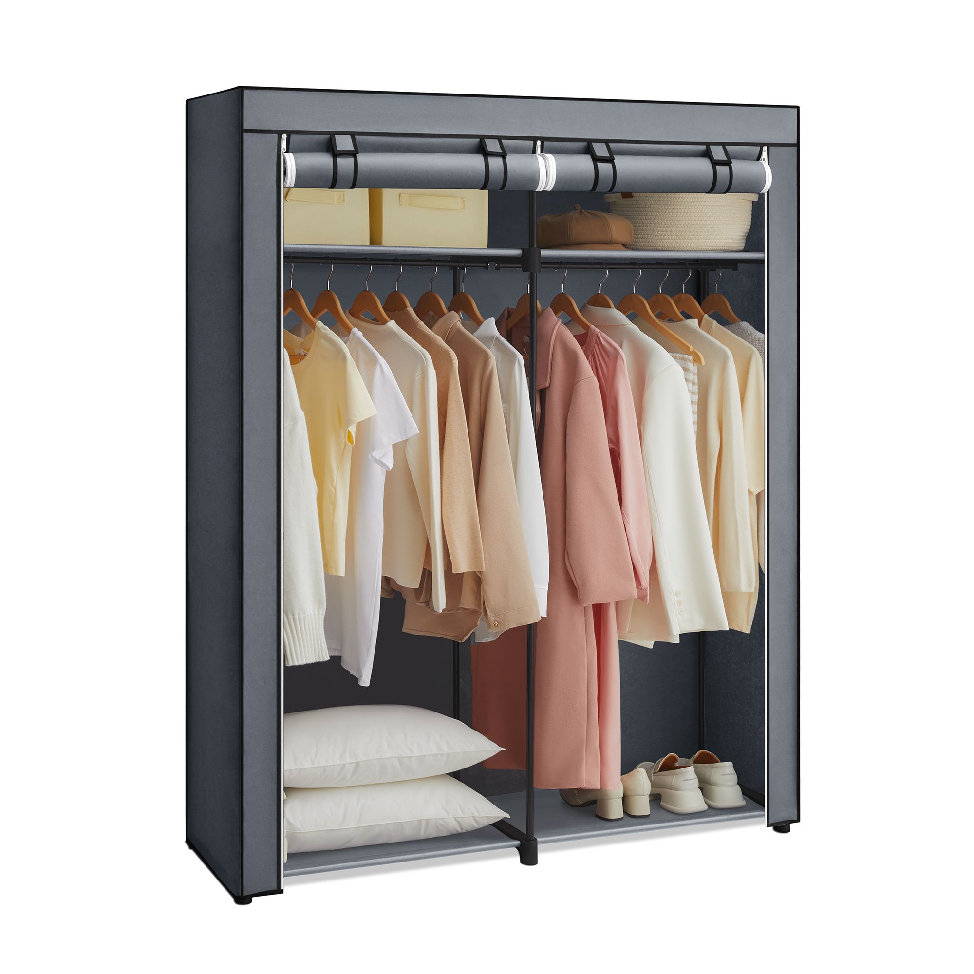 Kleerkast - opvouwbaar - stof - 140x174x43 cm - grijs 