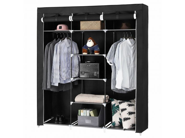 Grande armoire XXL tissu et métal 150x175x45 cm noir Acaza