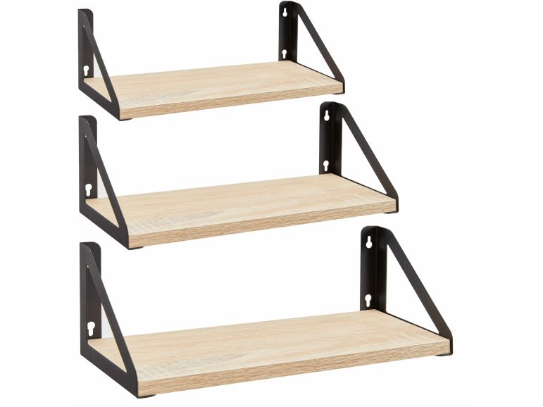 Zwevende wandplanken van 40 cm - Set van 3 in walnootbruin - Moderne rustieke stijl - Wand Gemonteerde weergave - Fotolijsten - door Icona Bay