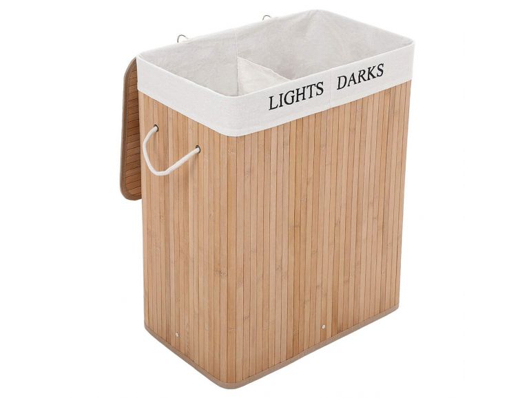 Wasmand - 2 vakken van elk 50 - 52x63x32 cm - bamboe |