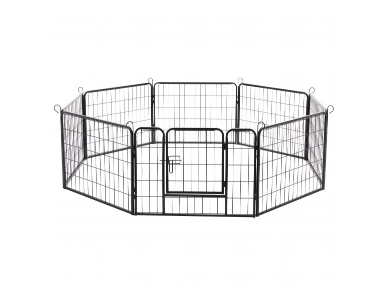 Enclos pour chien en 8 panneaux - niche pour chien - avec porte - hauteur  60 cm - noir, Acaza