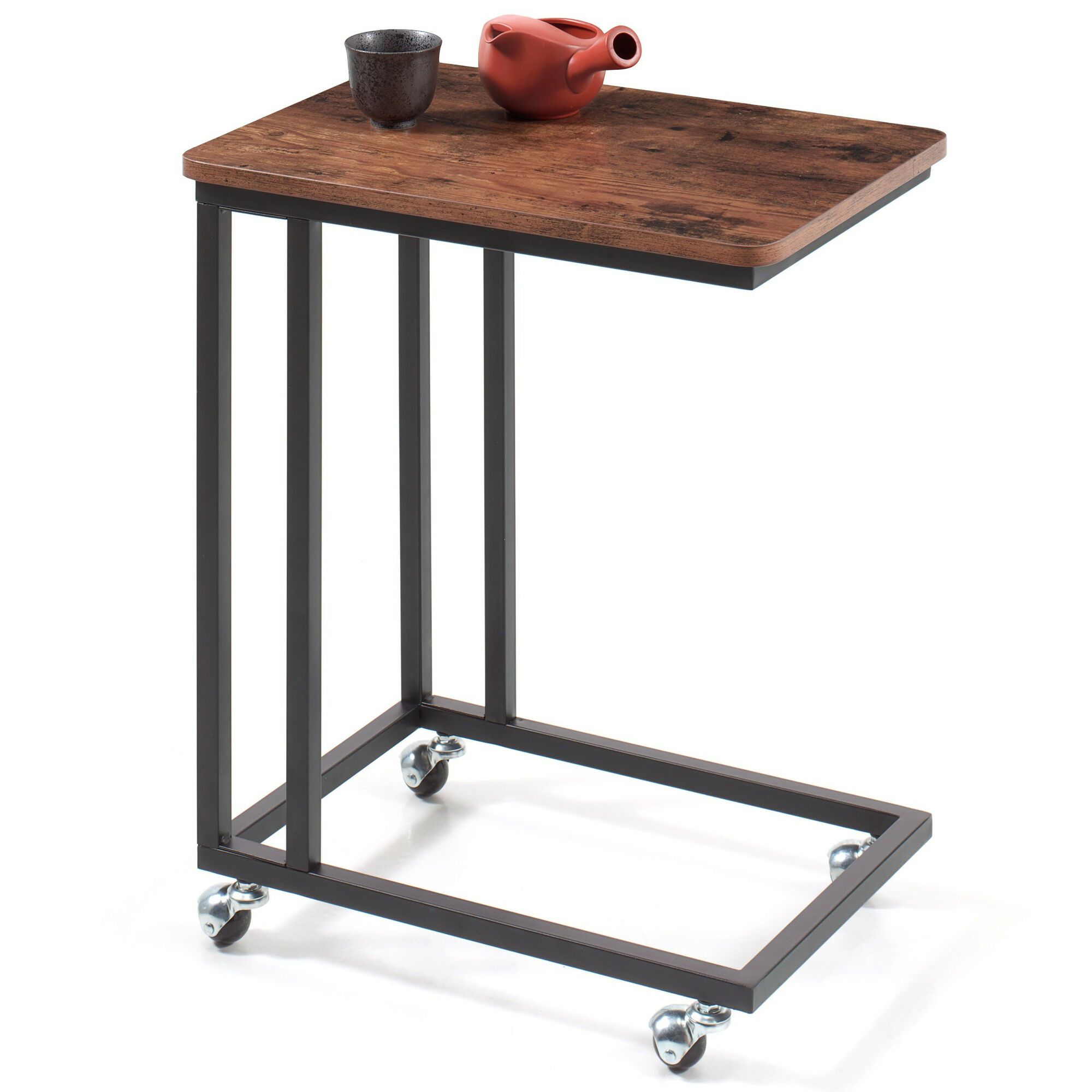 Bijzettafel - met wieltjes - vintage look - 50x62x35 cm - vintage bruin