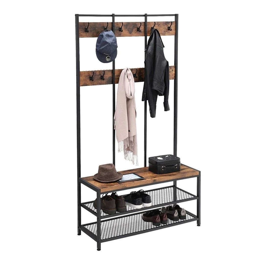 Garderoberek XL - industriële look - 12 haken - 100x186x40 cm - vintage bruin 