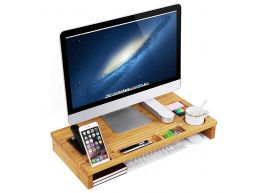 Monitorstandaard - voor laptop en pc - 60x8.5x30 cm - bamboe 