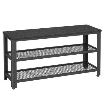 Schoenenrek - schoenenbank - 90 x 30 x 45 cm - industrieel design - metaal met hout - zwart