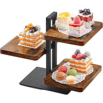 Desserttoren met 3 plankjes - 25cm hoog - vintage bruin