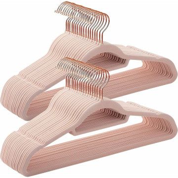 50 anti-slip kledinghangers - 50 dunne roze kleerhangers/kapstokken - roze en goud