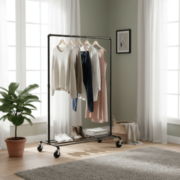 Mobiel kledingrek - 1 rail - zwart