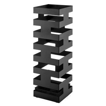 Metalen design paraplubak - vierkant - met waterbakje - zwart Metalen design paraplubak - vierkant - met waterbakje - zwart