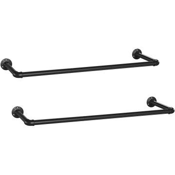 Garderobeset van 2, Wandrek, Kledingrek, industrieel Ontwerp, ruimtebesparend, tot 50 kg Draagvermogen, eenvoudige Installatie, voor kleine Ruimtes, zwart