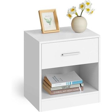 Nachtkastje - Nachtkastje Wit - Nachtkast - Nachtkastjes Modern - 41 x 39 x 28 cm - Nachtkastje met Lade - Wit Nachtkastje - Nachtkastje Wit - Nachtkast - Nachtkastjes Modern - 41 x 39 x 28 cm - Nachtkastje met Lade - Wit