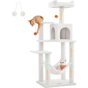 Grote krabpaal voor meerdere katten - met hangmat - kattenpaal - 143 cm - crème