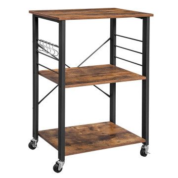 Keukentrolley - 3 niveaus - 6 haken - 60x89x40 cm - vintage bruin 