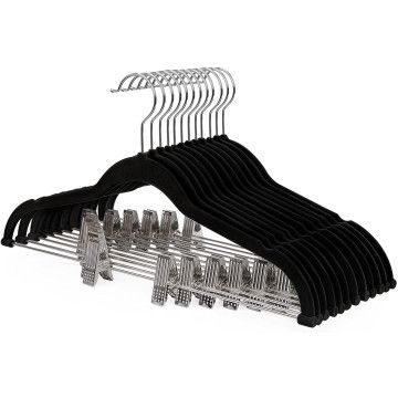 Set van 12 broekhangers of rokhangers - fluweel - 360 ° draaibare haak - zwart