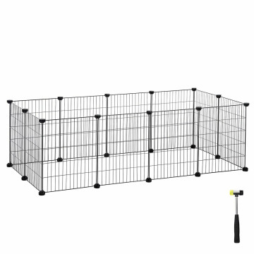 Metalen kooi - voor cavia, konijn, puppy - 143x46x73 cm - zwart 