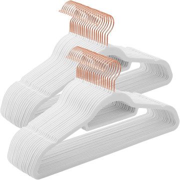 Fluwelen kledinghangers - set van 50 - antislip - met roségouden draaibare haak - ruimtebesparend - wit