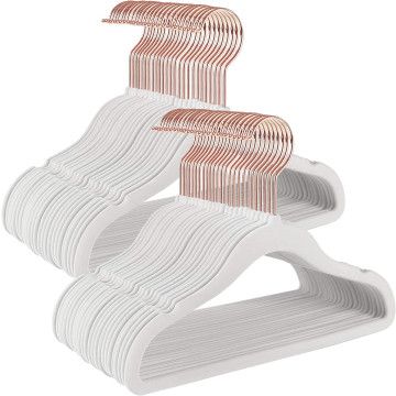 Kledinghangers voor kinderen - set van 50 - fluwelen hangers met roze haken - non-slip garderobe voor kinderen & babykleding - wit