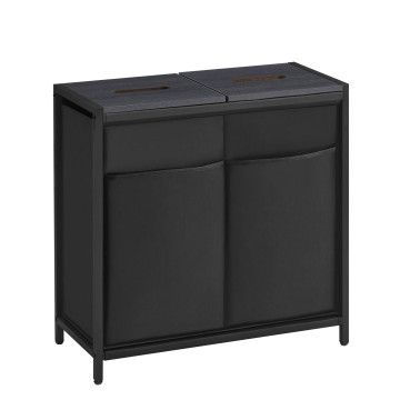 Wasmand met 2 vakken - wassorteerder - met afneembare deksels - zwart