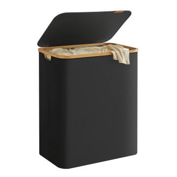 wasmand - wassorteerder - 3 vakken - bamboe - zwart