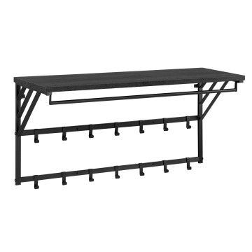 Wandkapstok - kapstok - 14 haken - metaal en hout - zwart