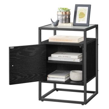 Nachtkastje - nachtkastjes industrieel - hout en gehard glas - zwart - nachtkastje modern Nachtkastje - nachtkastjes industrieel - hout en gehard glas - zwart - nachtkastje modern