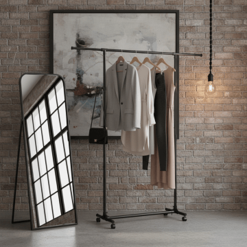 Kledingrek met wielen - kledingrek - verstelbare hoogte tussen 97-165 cm - kledingstang met uitschuifbare stang - zijhaken voor accessoires en tassen - zwart