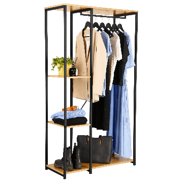 Kledingkast - Open Kast met Hangstok & Legplanken - 176x90x40 cm - MDF lichte Eik & Metaal