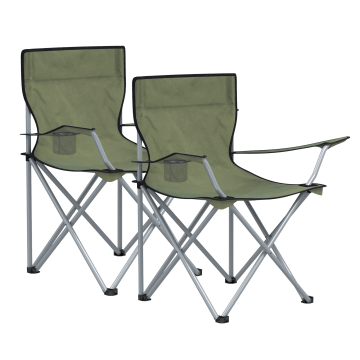 Set van 2 opvouwbare campingstoelen - klapstoelen voor buiten - met armleuningen en bekerhouders - stabiel frame - draagvermogen 120 kg - groen