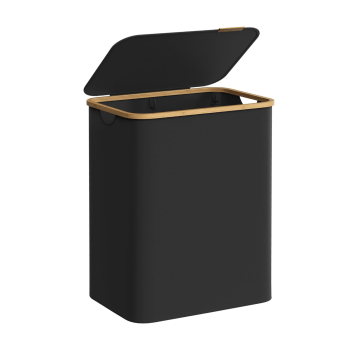 Wasmand - wassorteerder - 2 vakken - bamboe - 130L - zwart