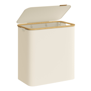 Wasmand - wassorteerder - 3 vakken - bamboe - 150L - beige
