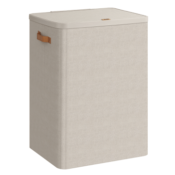Wasmand met deksel - 2 vakken - beige - 170 L - 56 x 40 x 75 cm