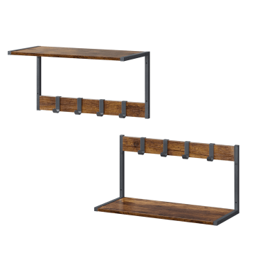 Kapstok - wandplank - set van 2 - 4 verwijderbare haken - vintage bruin