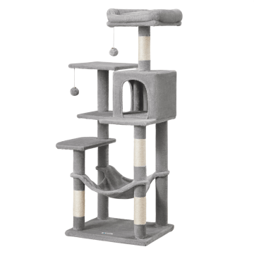 Grote krabpaal voor meerdere katten - met hangmat - kattenpaal - 143 cm - lichtgrijs