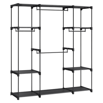 Kledingkast - open kledingkast - garderoberek - 151 x 43 x 166 cm - metaal met stof - zwart