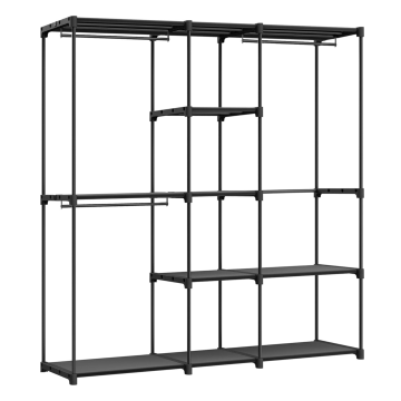 Kledingkast - kledingkasten slaapkamer - open kledingkast - garderoberek - 182 x 182 x 43 cm - metaal met stof - zwart