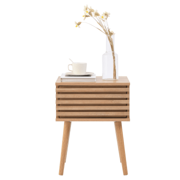 Nachtkastje - bijzettafel - 39 x 40 x 50.5 cm - eiken kleur - rotan accent - nachtkastje met lade Nachtkastje - bijzettafel - 39 x 40 x 50.5 cm - eiken kleur - rotan accent - nachtkastje met lade