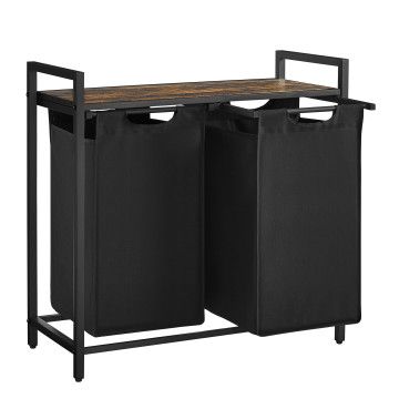 Wasmand met 2 compartimenten - Wassorteerder met 2 uitneembare zakken van Oxford stof -  metalen frame - 2 x 46L, 73 x 33 x 72 cm - Zwart