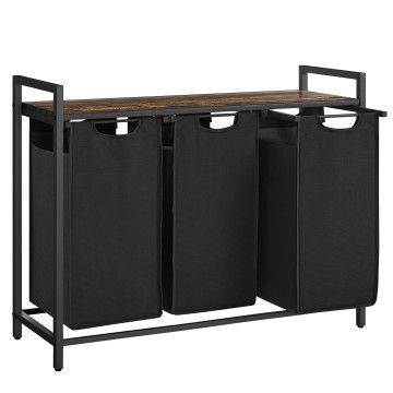 Wasmand  -  3 uitneembare zakken van 38L inhoud - 92.5x33x71cm - Rustiek Bruin en Zwart