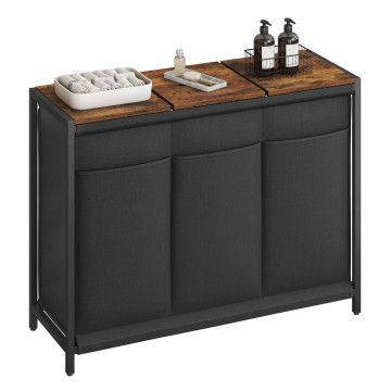 Wasmand 3 compartimenten - wassorteerder met deksel - vintage bruin