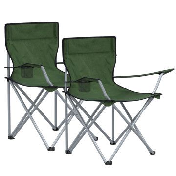 Set van 2 opvouwbare campingstoelen - klapstoelen voor buiten - met armleuningen en bekerhouders - stabiel frame - draagvermogen 120 kg - groen