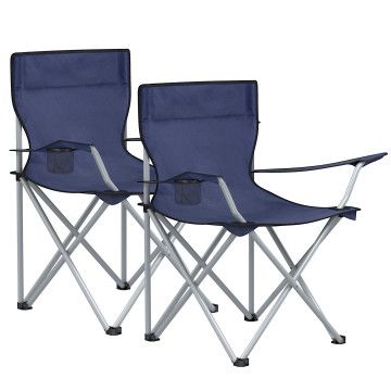 Set van 2 opvouwbare campingstoelen - klapstoelen voor buiten - met armleuningen en bekerhouders - stabiel frame - draagvermogen 120 kg - blauw