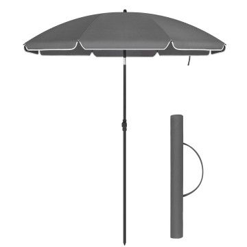 Stokparasol - Ø 200 cm - achthoekige - kantelbaar - met draagtas - grijs