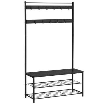 Garderoberek - industriële look - 11 haken - 85x175x32 cm - zwart 