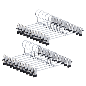 Antislip kledinghangers - large - 40 cm lang - verstelbare knijpers - 20 stuks - zilvergrijs