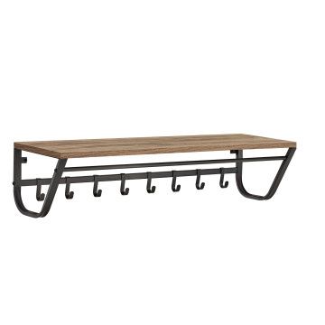 Wandkapstok - 8 haken - met rail - 90x20x30 cm - essenhout